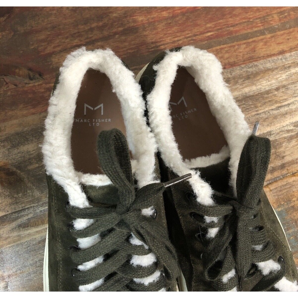Marc Fisher Dakari Olive Suede Faux Fur Lined Sneakers Women's Size 8.5 Low Top - Picture 6 of 9